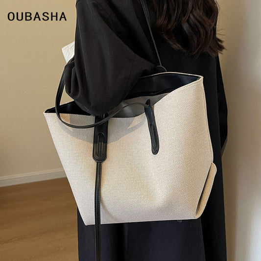 Canvas Leather-Trim Large Tote